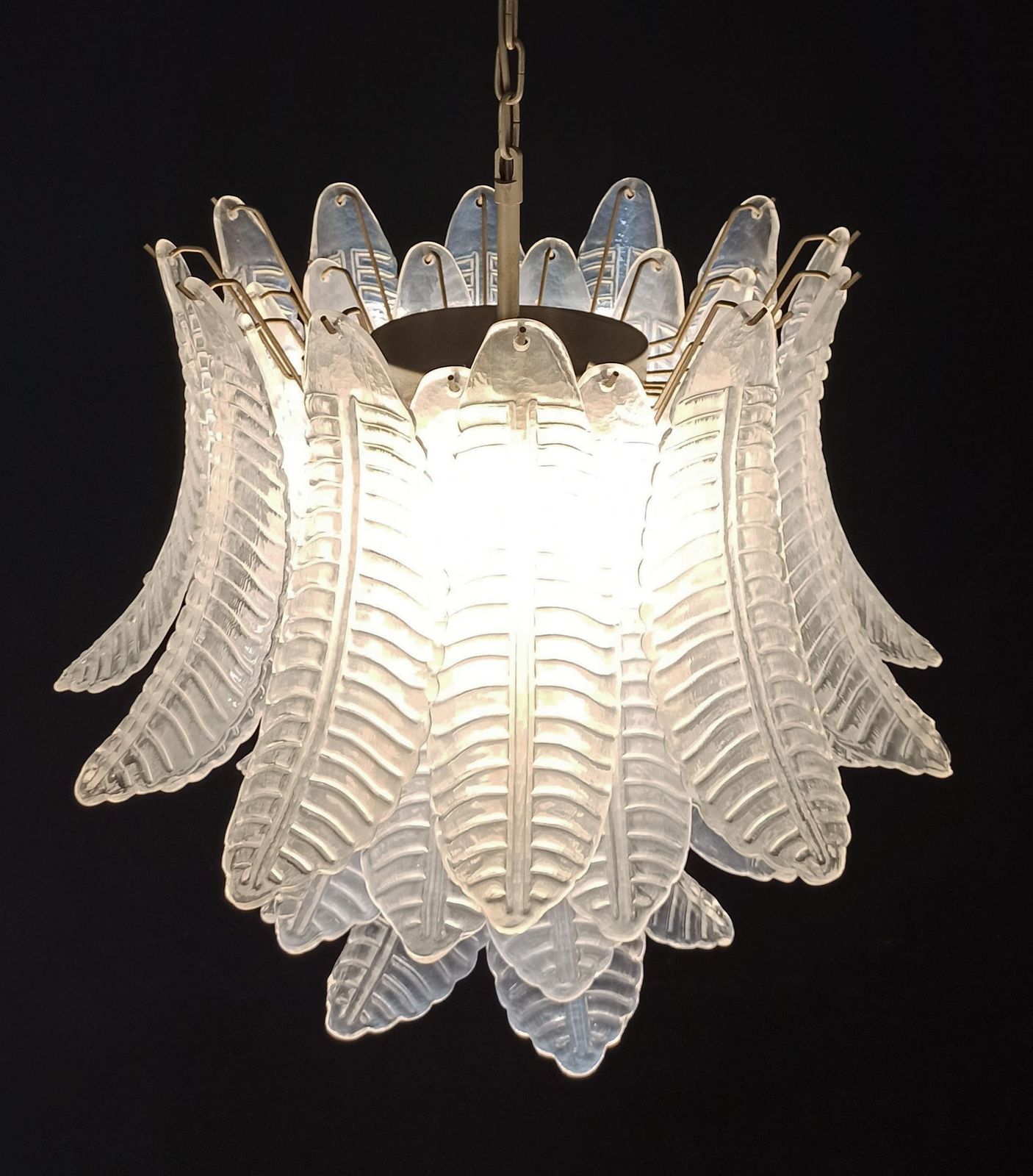 3460.0 Precious Italian Murano Six Tier Opaline Ferns Glass Chandelier, 36 Opal Glasses photo