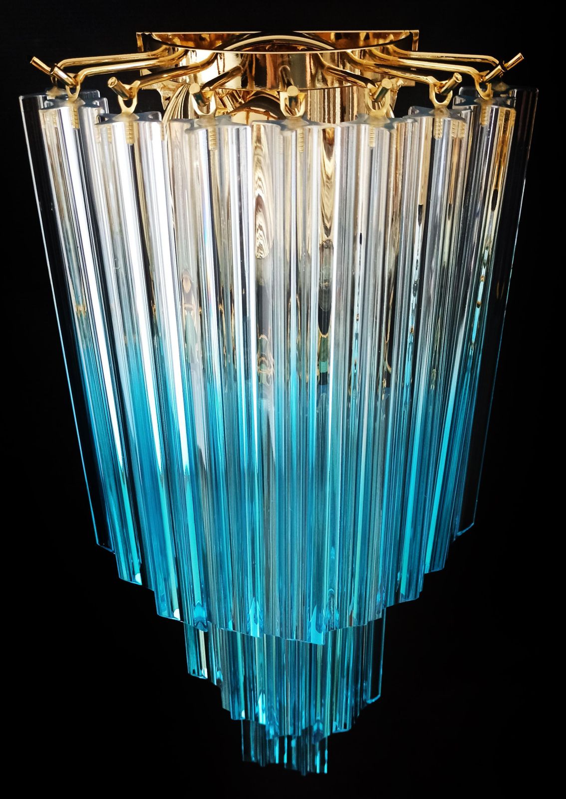 Elegant Pair Of Vintage Murano Wall Sconce   32 Quadriedri Trasparent And Blue photo 1346.0
