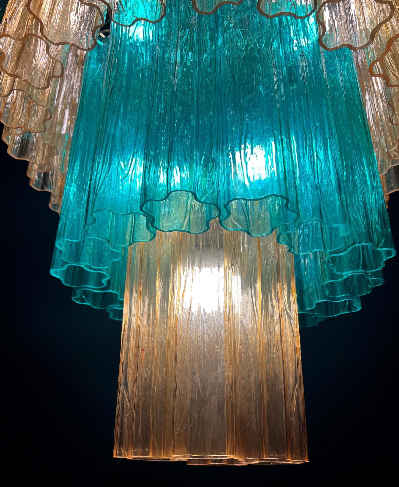 photo for sale Charming  Italian Emerald And Gold Chandelier By Valentina Planta, Murano