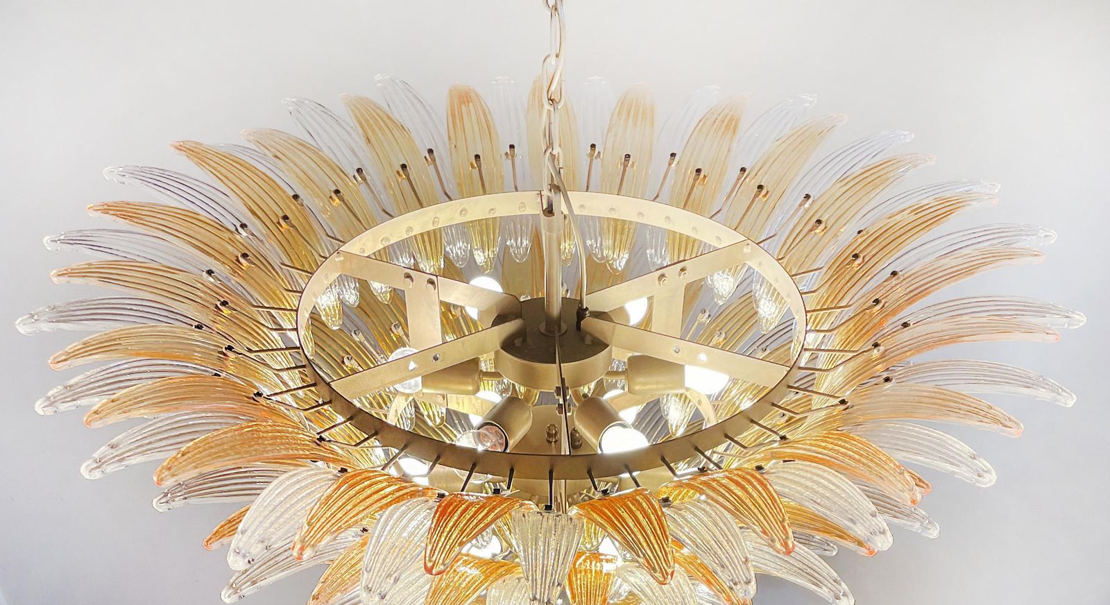 Elegant Palmette Ceiling Light   Three Levels, 104 Clear And Amber Glasses photo Lighting