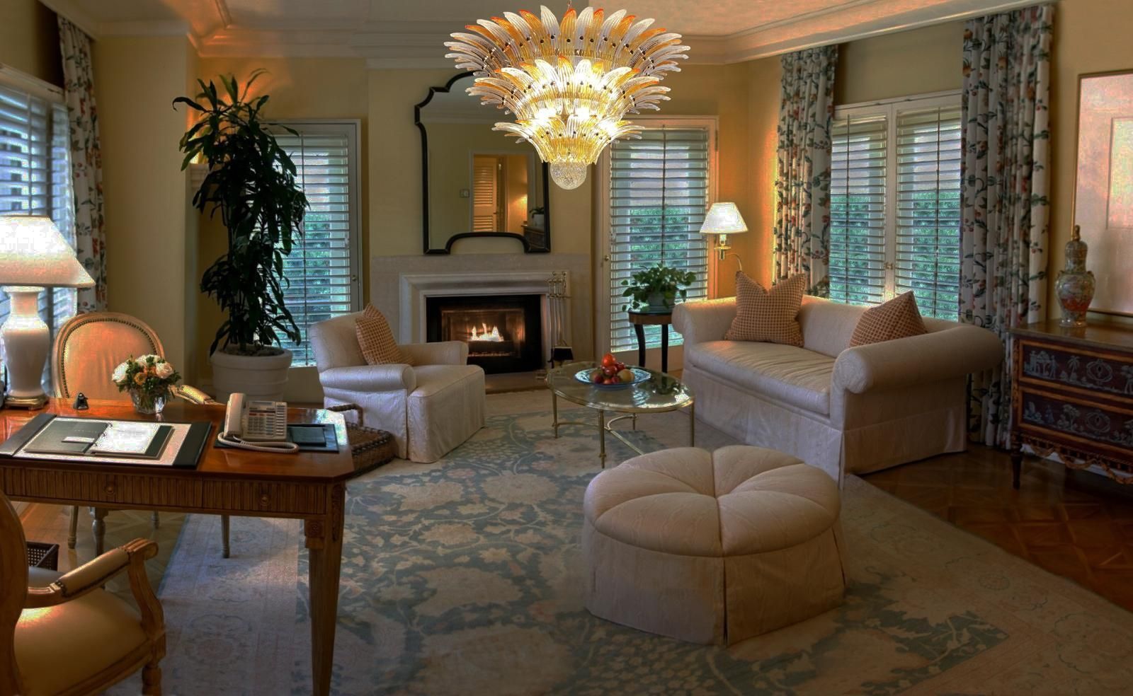 Elegant Palmette Ceiling Light   Three Levels, 104 Clear And Amber Glasses photo 2307.0