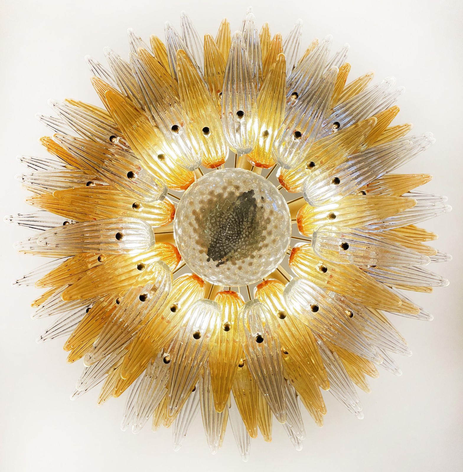 Elegant Palmette Ceiling Light   Three Levels, 104 Clear And Amber Glasses photo vinterior