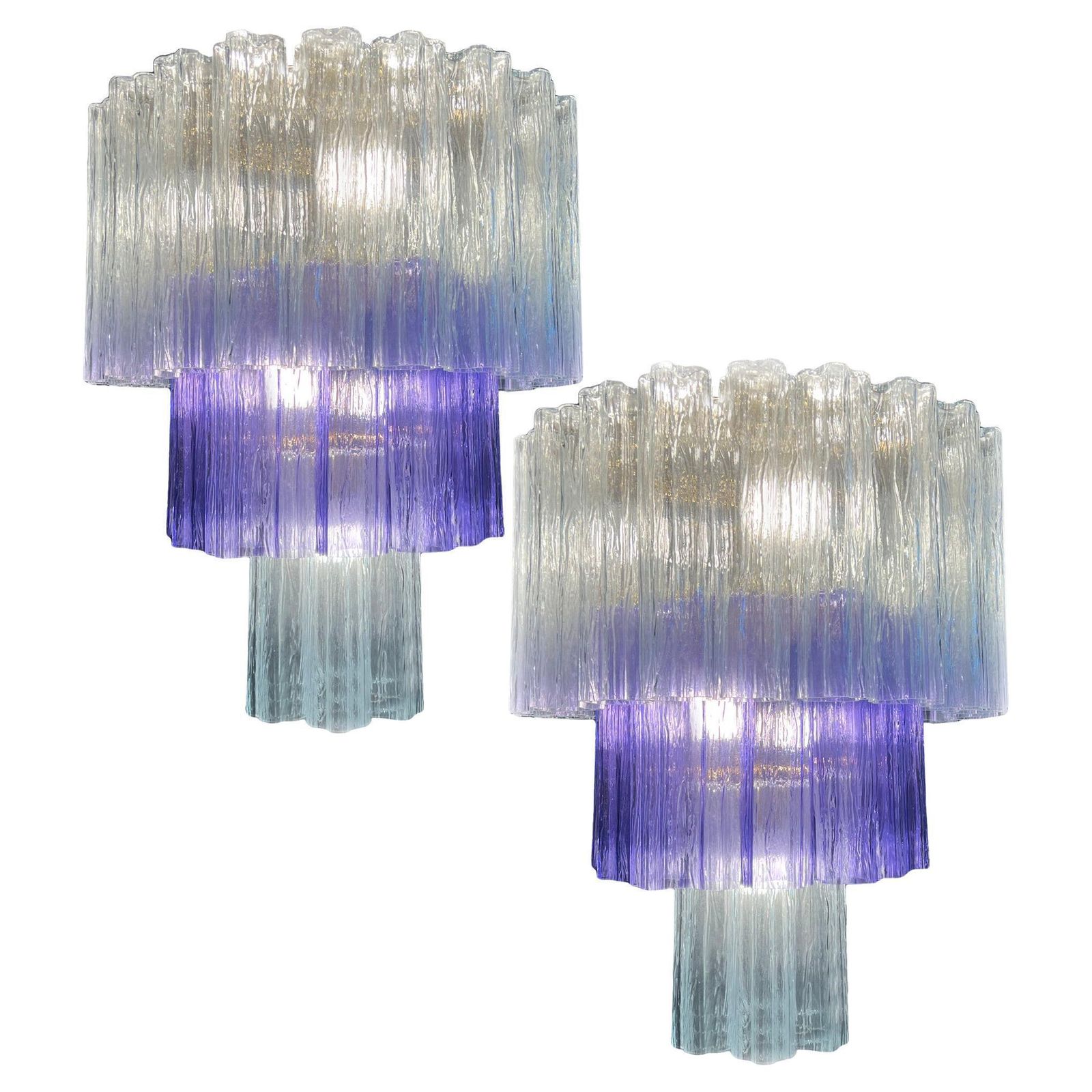 Charming Pair Italian Amethyst & Clear Chandeliers By Valentina Planta, Murano
