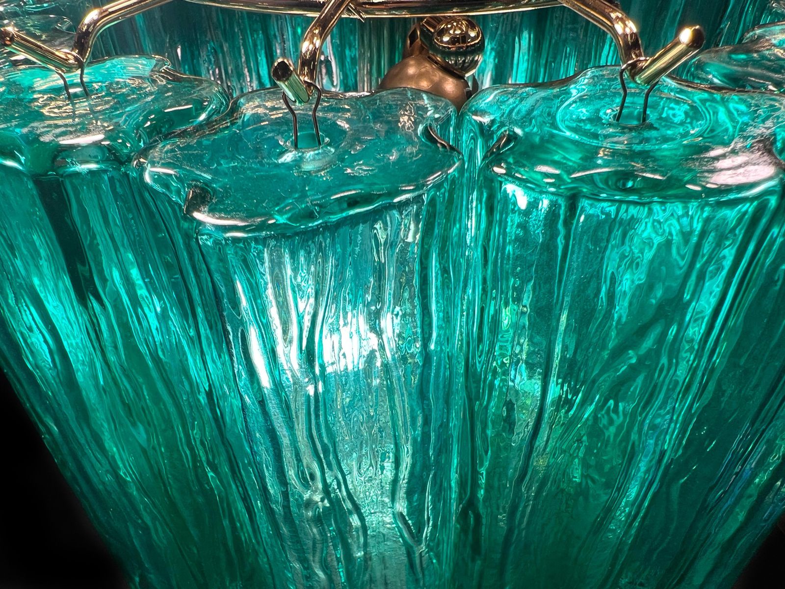 Elegant Italian Emerald And Gold Chandelier By Valentina Planta, Murano photo vintage