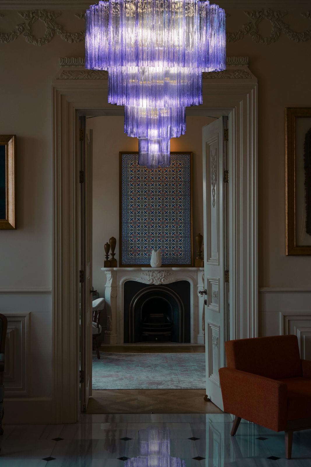 Charming Pair Italian Amethyst Chandeliers By Valentina Planta, Murano photo buy