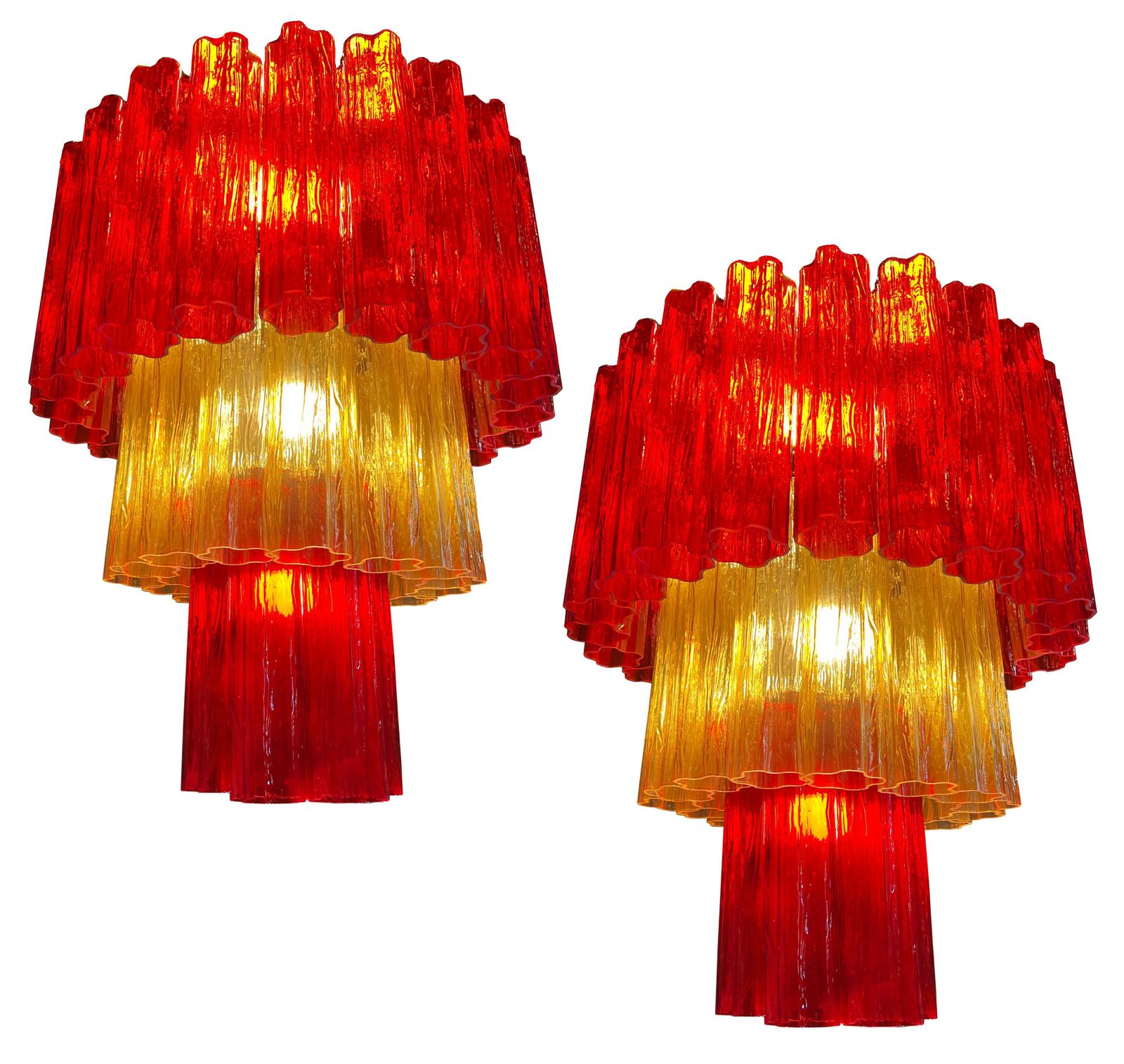 Amazing Italian Red And Gold Chandelier By Valentina Planta, Murano photo vintage