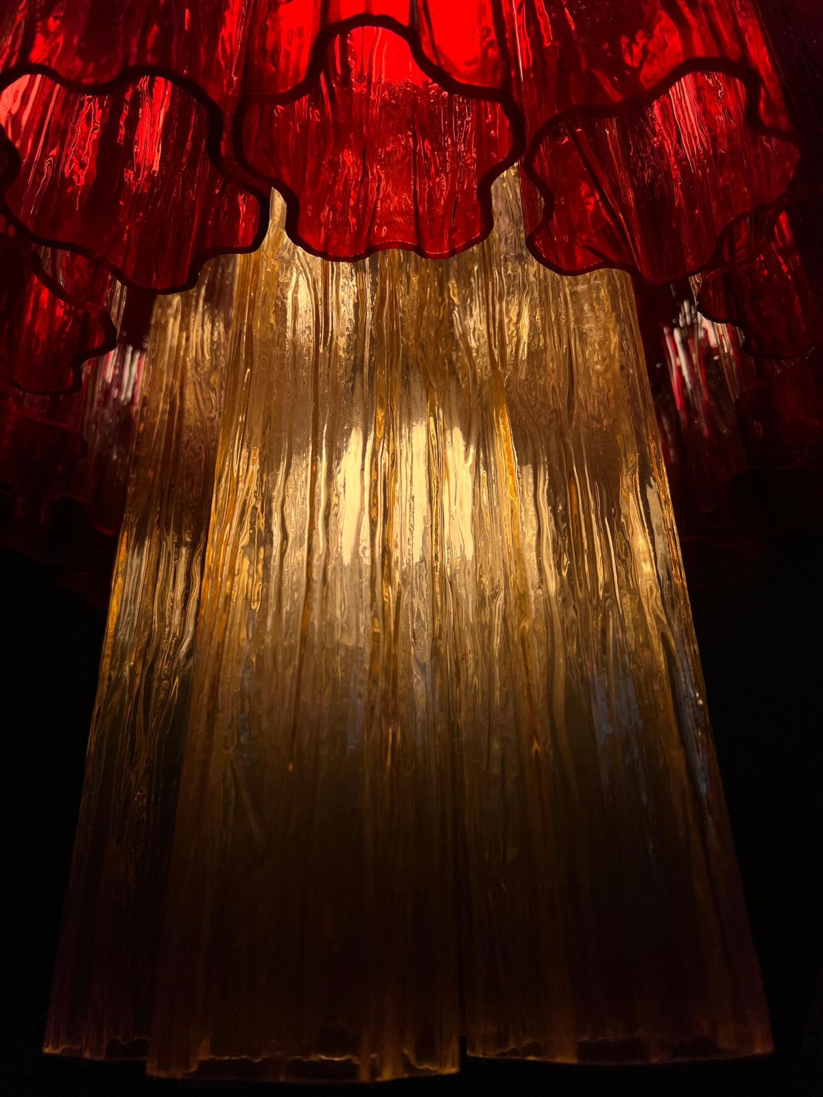 Amazing Red And Gold Chandelier By Valentina Planta, Murano photo vintage