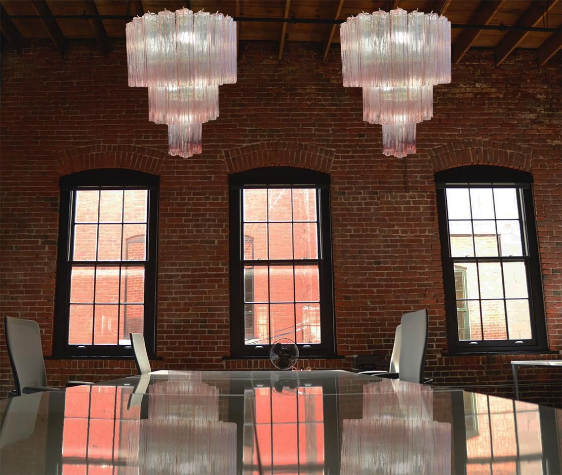 Amazing Pair Of Italian Pink Chandeliers By Valentina Planta, Murano photo furniture