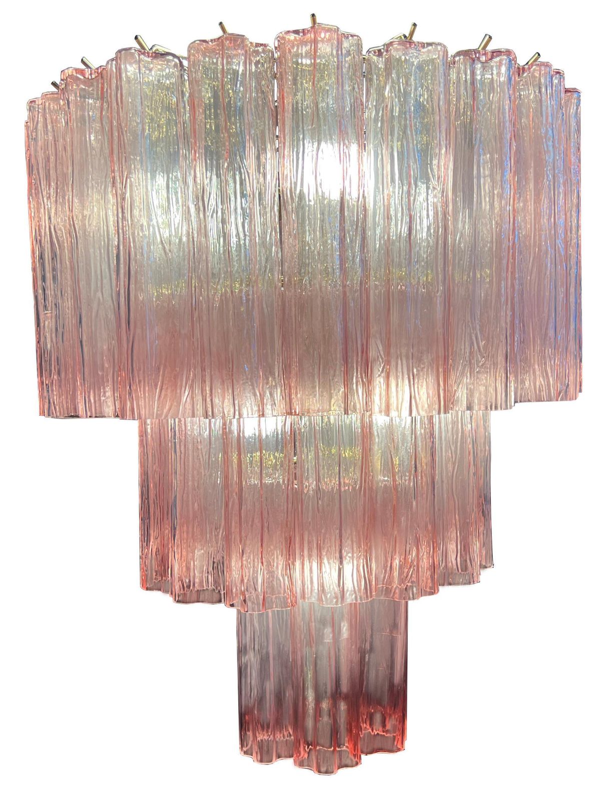 photo vintage Amazing Pair Of Italian Pink Chandeliers By Valentina Planta, Murano