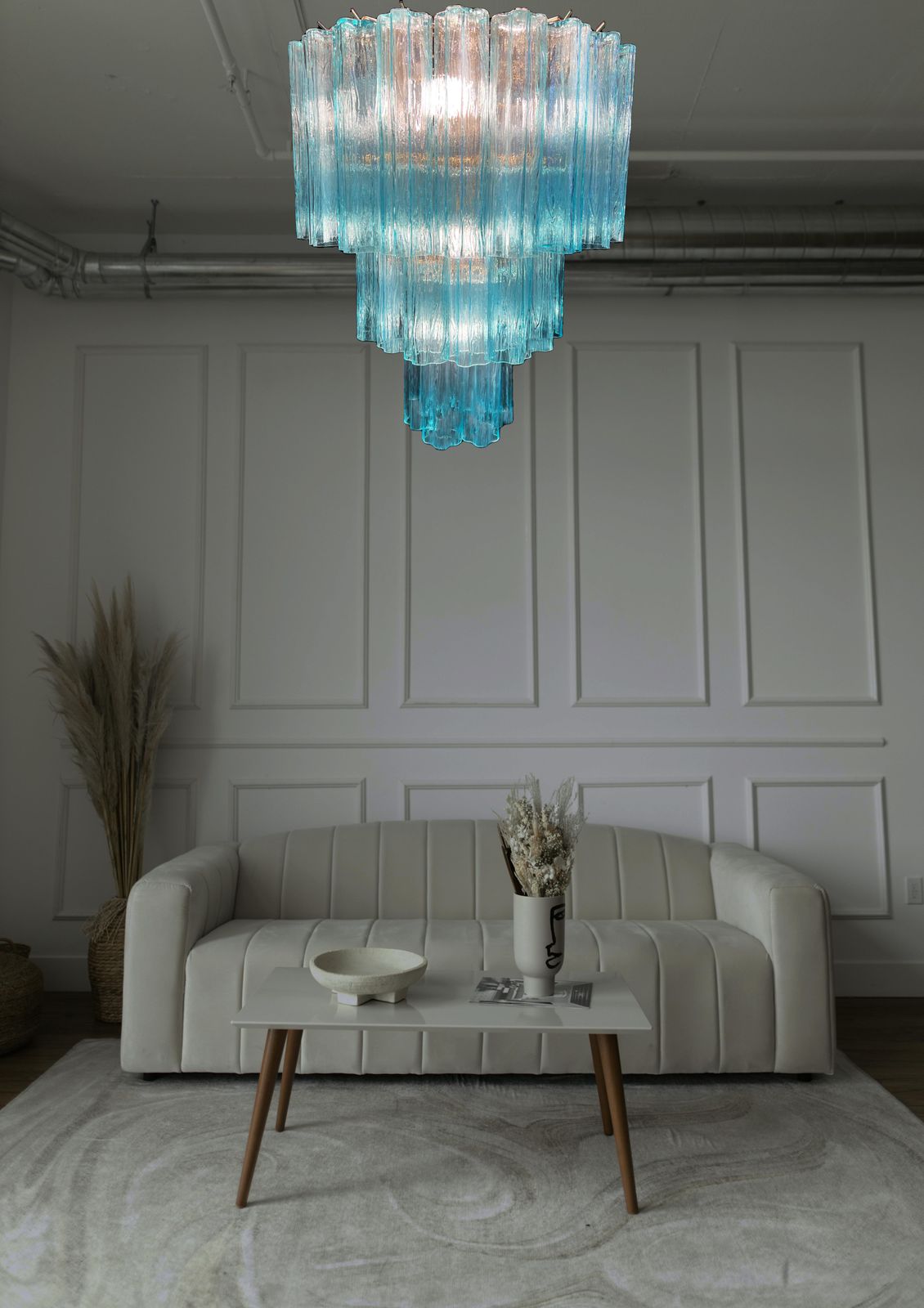 Pair Fine And Precious Blue Italian Chandeliers By Valentina Planta, Murano photo furniture