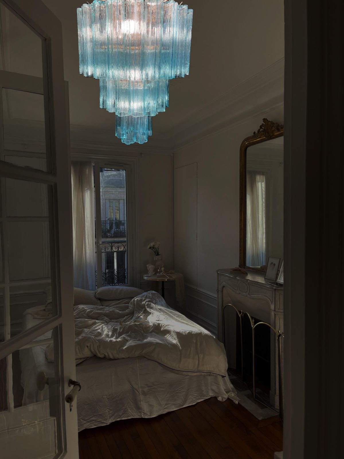 photo for sale Pair Fine And Precious Blue Italian Chandeliers By Valentina Planta, Murano