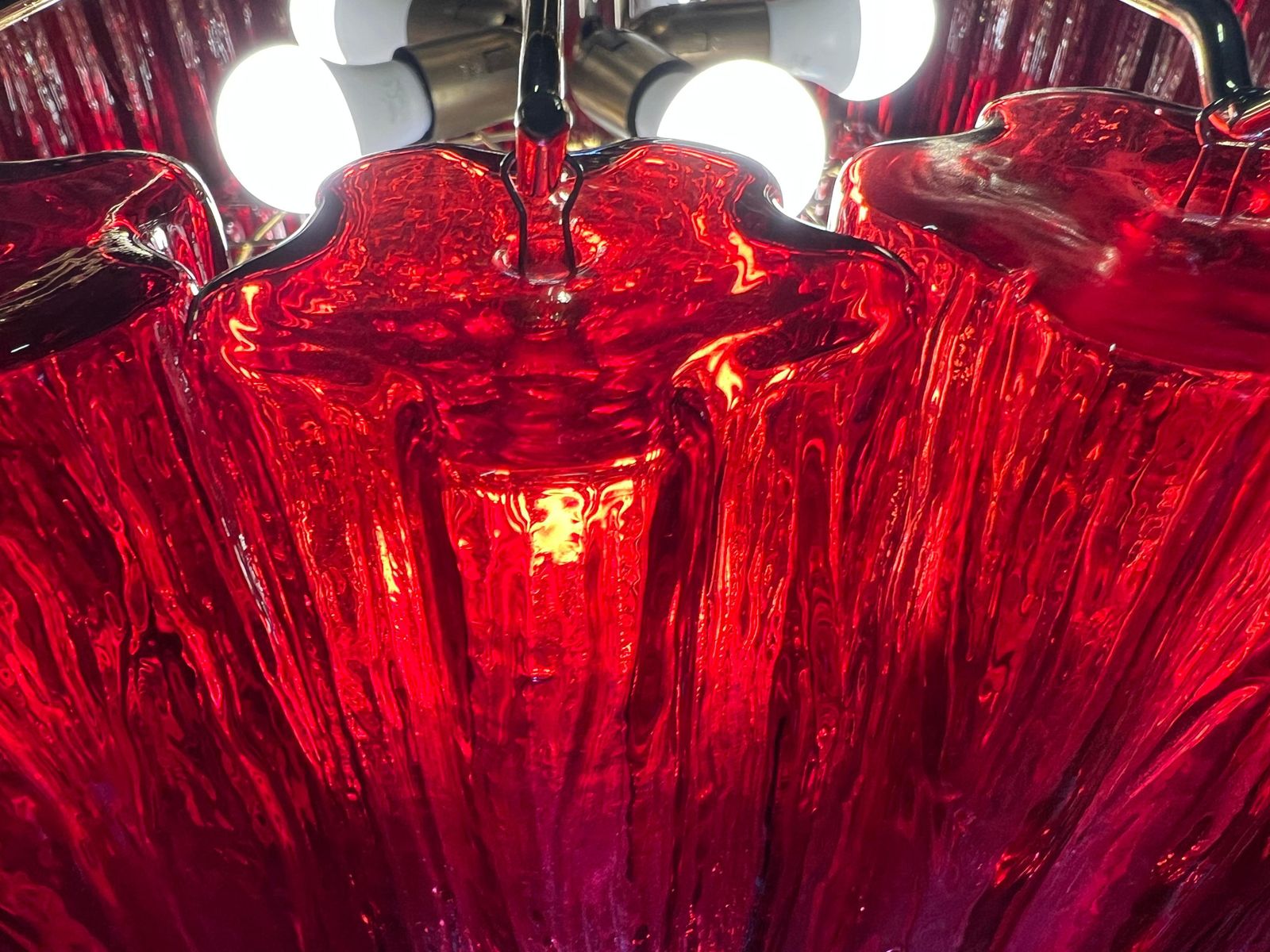 Amazing Pair Of Italian Red Chandeliers By Valentina Planta, Murano photo 4229.0