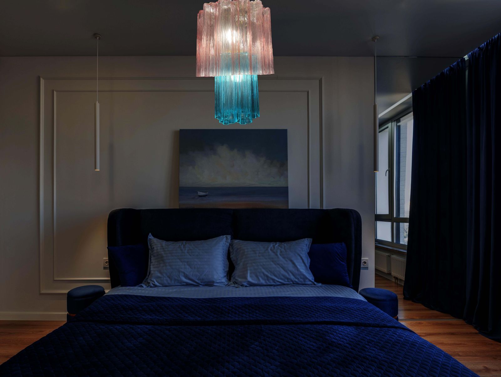 Amazing Pair Of Italian Pink Blue Chandeliers By Valentina Planta, Murano photo 2461.0