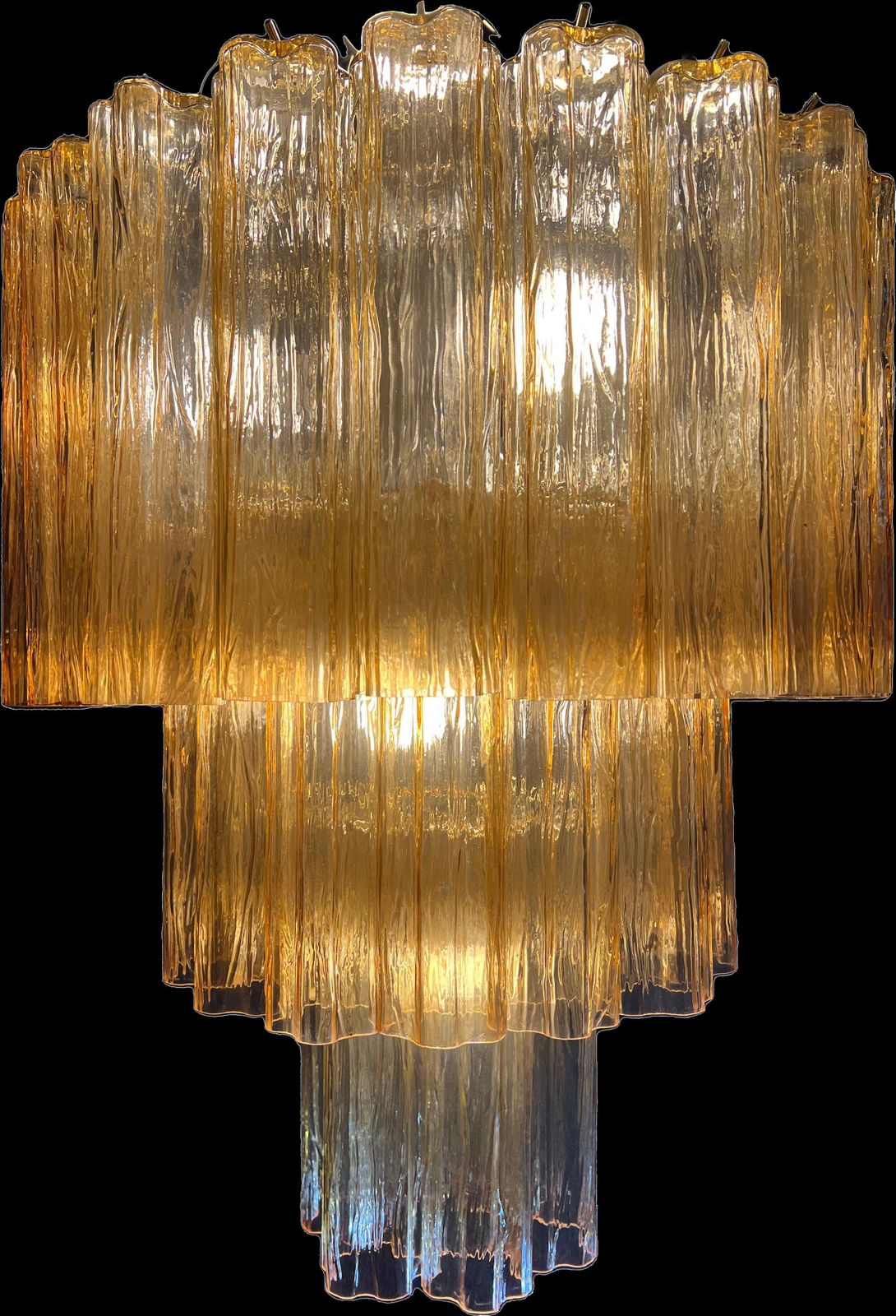 Charming Pair Of Italian Amber Chandeliers By Valentina Planta, Murano photo Lighting