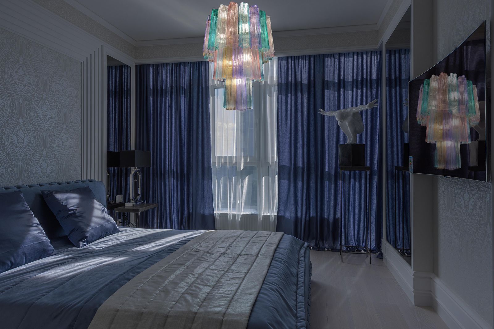 photo for sale Pair Multicolor Murano Chandelier By Valentina Planta