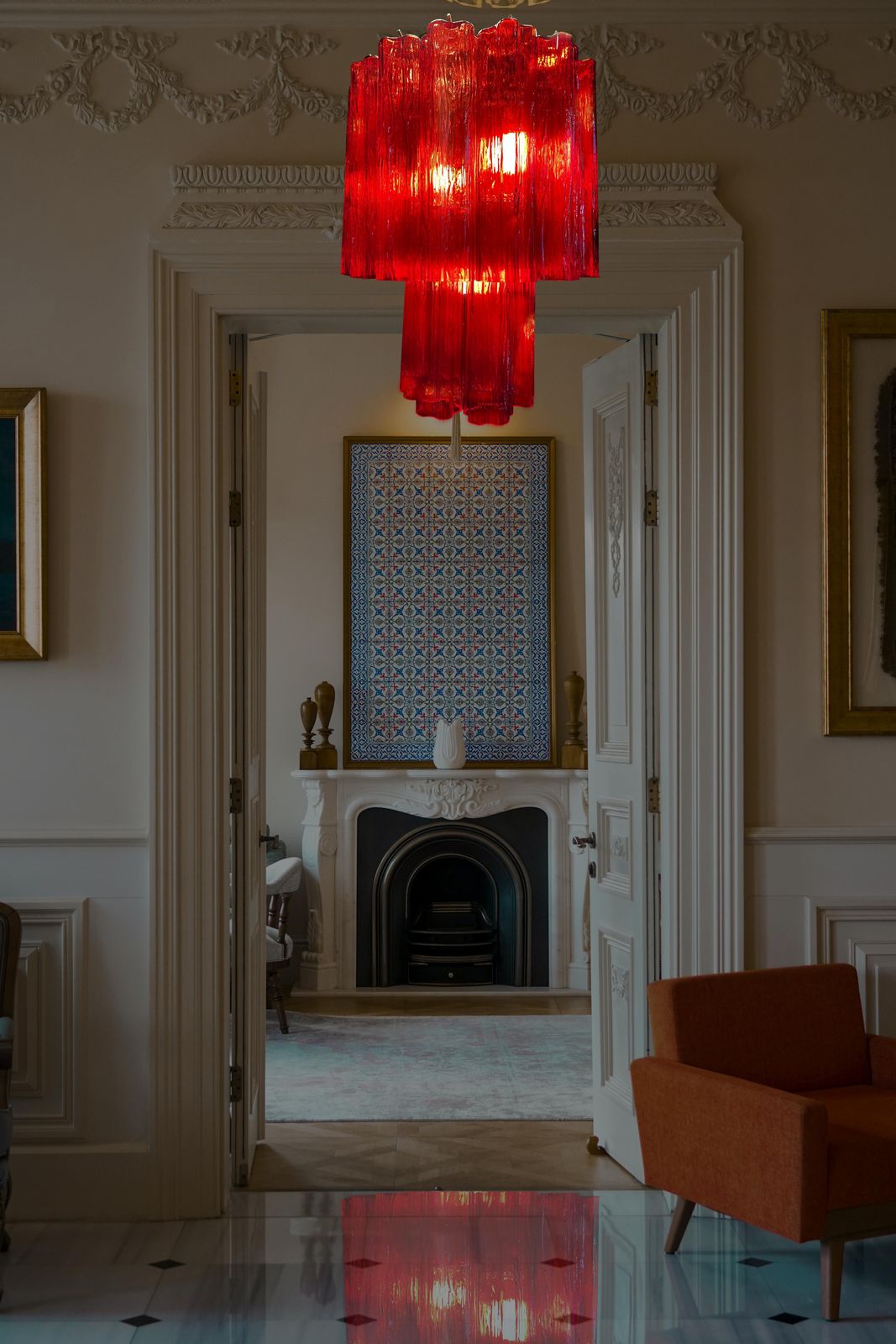 Amazing Italian Ruby Red Italian Chandelier By Valentina Planta, Murano photo furniture