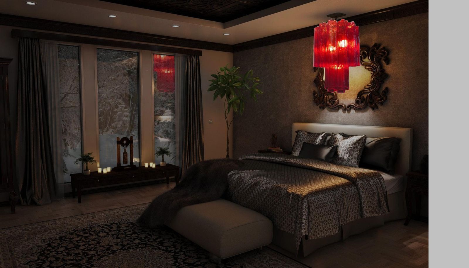 Amazing Italian Ruby Red Italian Chandelier By Valentina Planta, Murano photo vinterior
