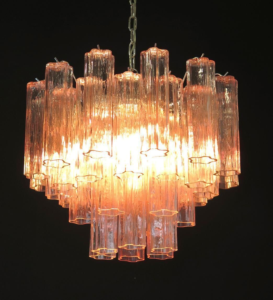 Pair Of Tronchi Chandeliers Style Toni Zuccheri, 36 Pink Glasses, Murano, 1990 photo Lighting