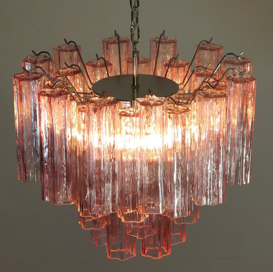 Pair Of Tronchi Chandeliers Style Toni Zuccheri, 36 Pink Glasses, Murano, 1990 photo 3076.0