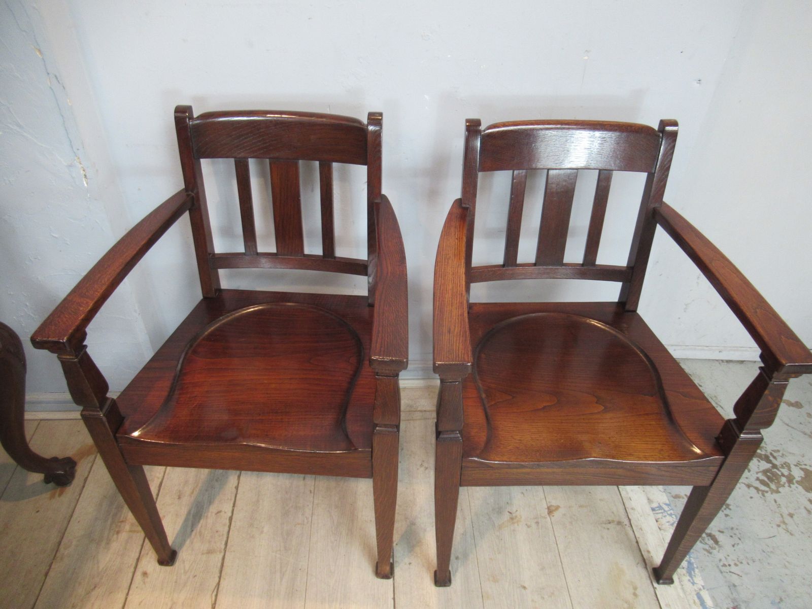 Pair Of Oak  Arm Chairs   By  J B Cockayne,  Sheffield
