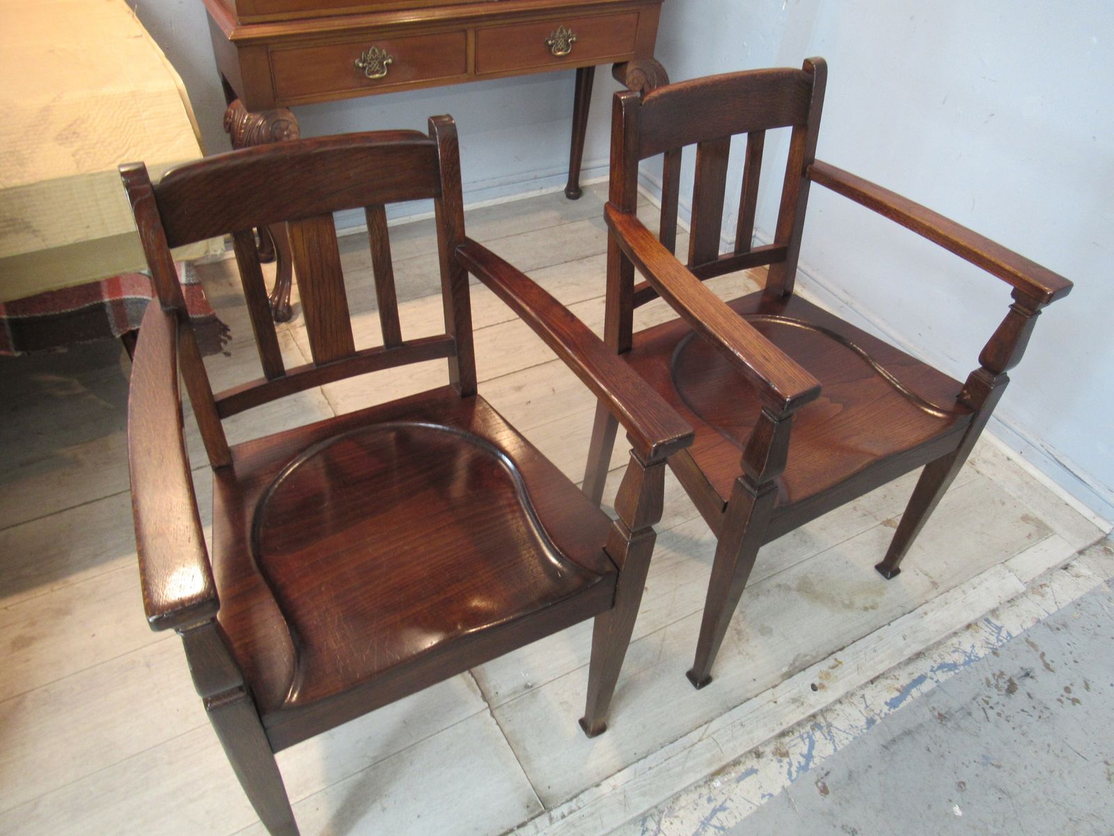 Furniture Pair Of Oak  Arm Chairs   By  J B Cockayne,  Sheffield photo