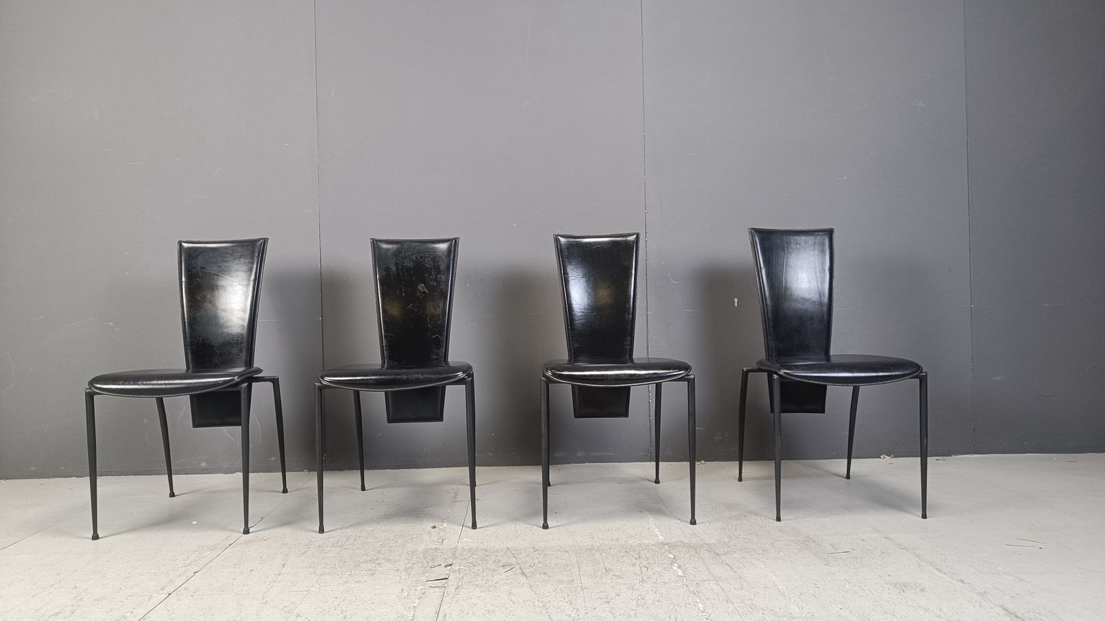 photo for sale Set Of 4 Postmodern Dining Chairs By Arper Italy, 1980s