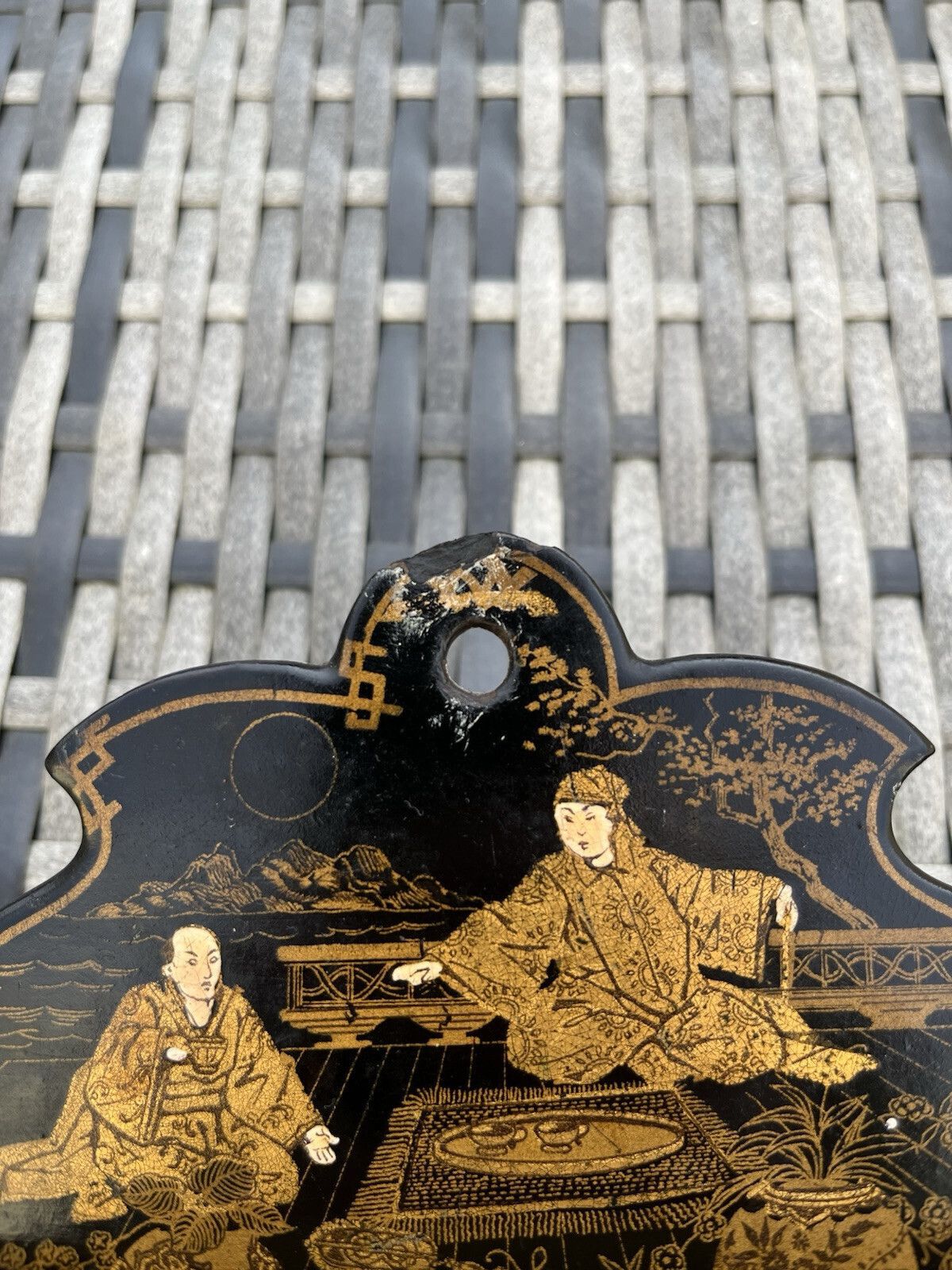 Home Decor Antique Chinoiserie Lacquer Papier Mache Wall Pocket Box Letter Rack Japonsime photo