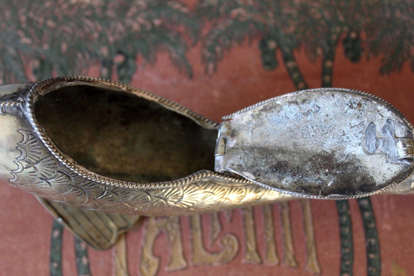 Vintage Silver Metal Fish Shaped Box, Spice Box, Trinket Box, Koi Carpe, Hand Made, Folk Art, Red Eyes, Desk Top, Novelty, Sea Ocean photo 70.0