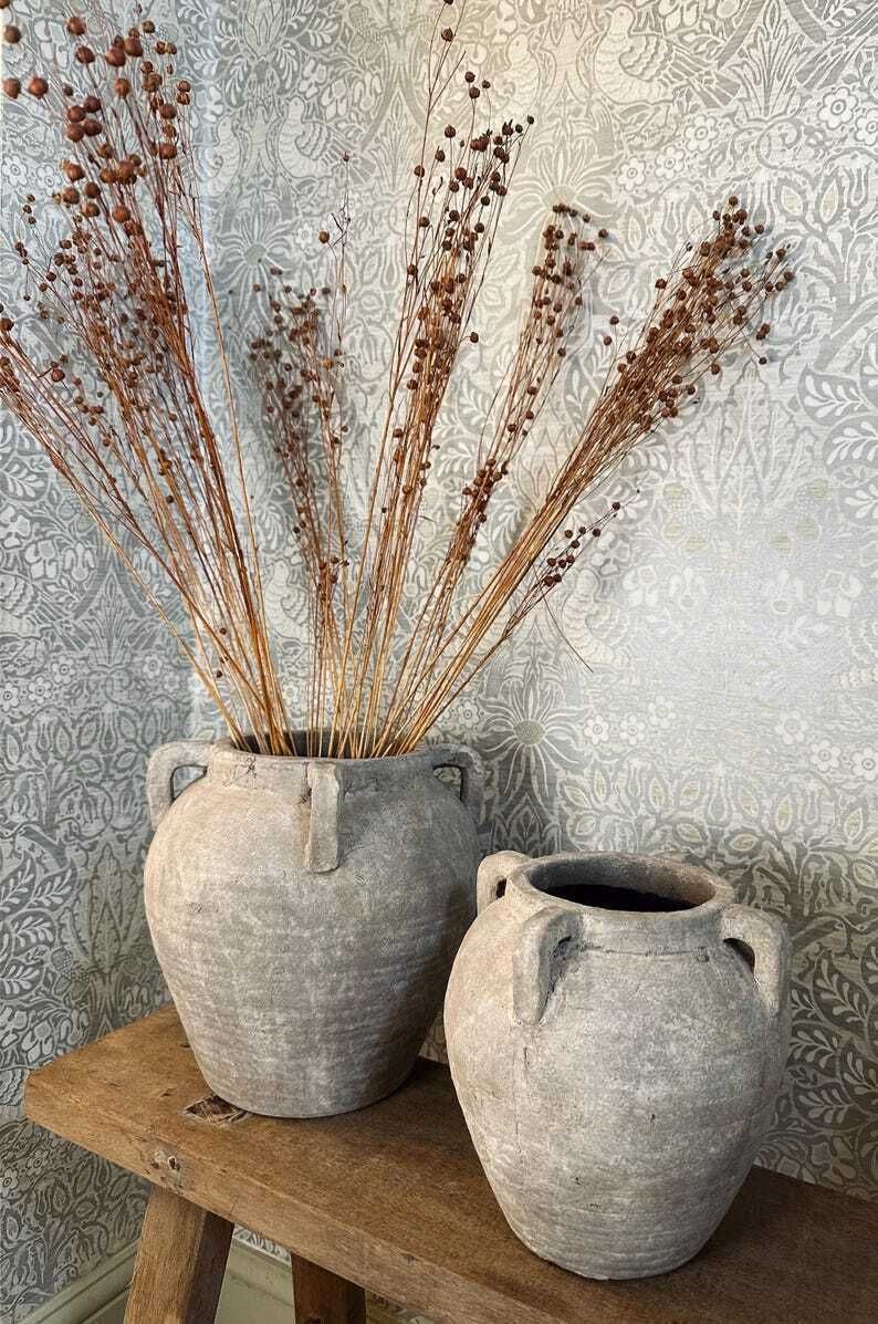 Stone Vase, Rustic Vase, Beige Vase, Urn, Four Handle Vase, Heavy Vase, Home Decor, Large Vase, Aged Vase, Contemporary Vase, Neutral Vase photo vinterior