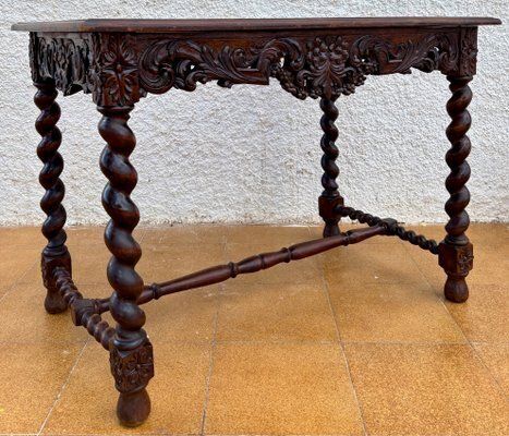 19th Century French Louis XIV Breton Carved Oak Sofa Table Desk, 1890s photo furniture