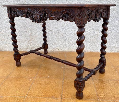 19th Century French Louis XIV Breton Carved Oak Sofa Table Desk, 1890s photo Furniture