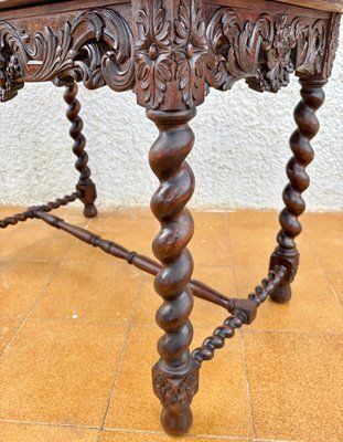 19th Century French Louis XIV Breton Carved Oak Sofa Table Desk, 1890s photo buy