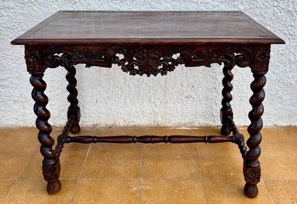 photo for sale 19th Century French Louis XIV Breton Carved Oak Sofa Table Desk, 1890s