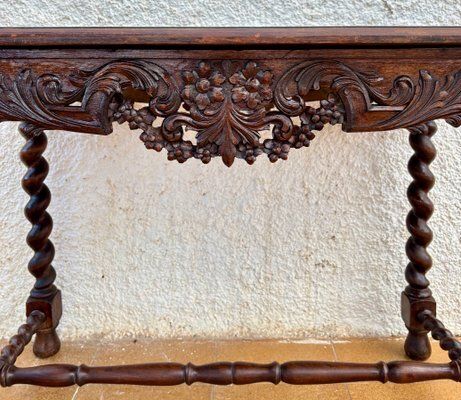 1755.0 19th Century French Louis XIV Breton Carved Oak Sofa Table Desk, 1890s photo