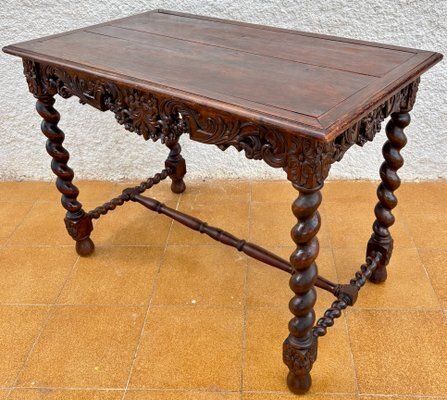 photo vinterior 19th Century French Louis XIV Breton Carved Oak Sofa Table Desk, 1890s