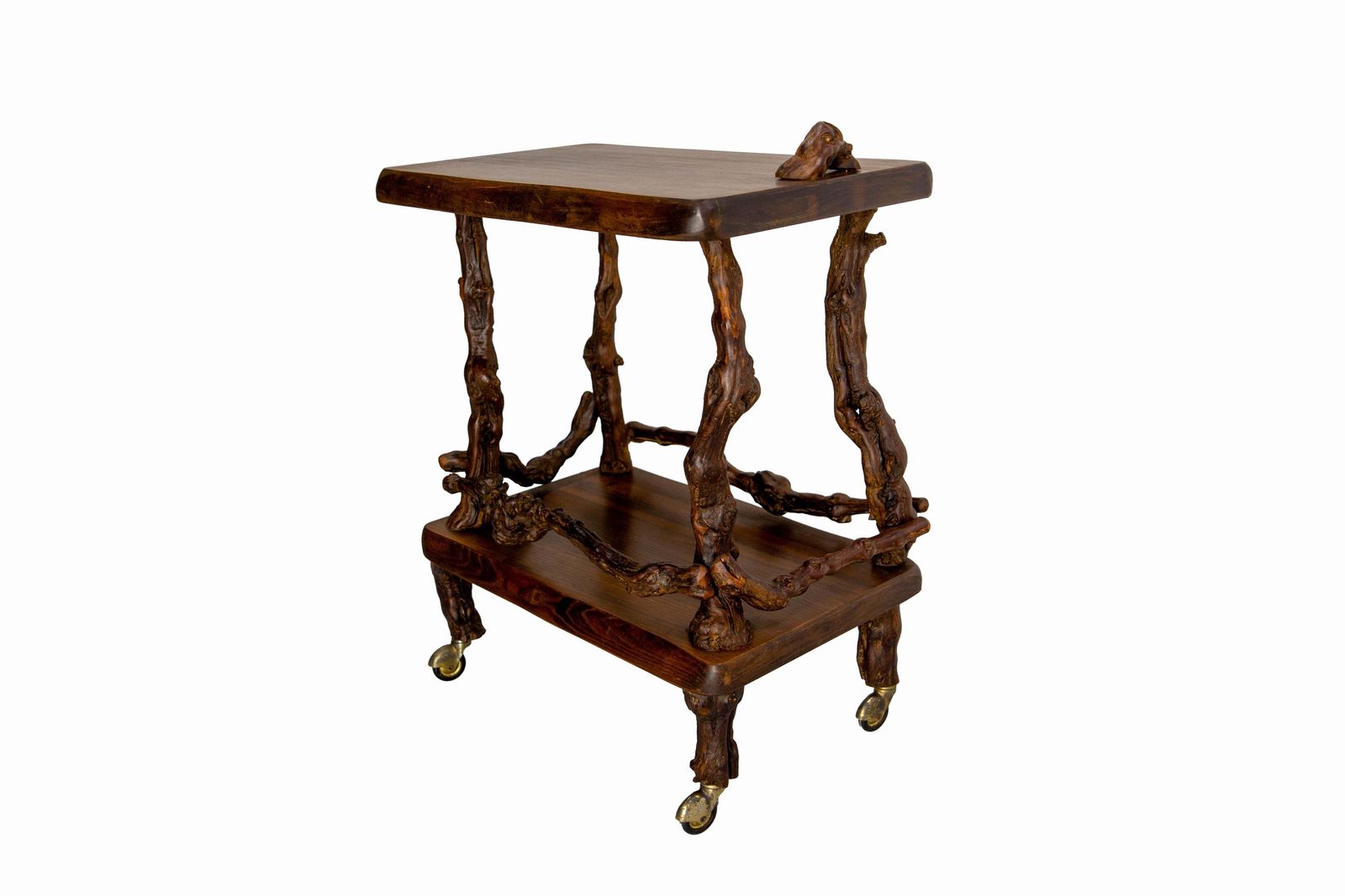 Midcentury Serving Trolley Table Vine Wood And Elm Bar Cart Circa 1960 photo for sale