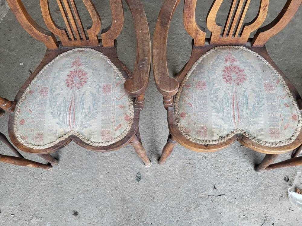 Six Antique Lyre Back Dining Chairs Heart Shaped Seats Turned Legs photo 345.0