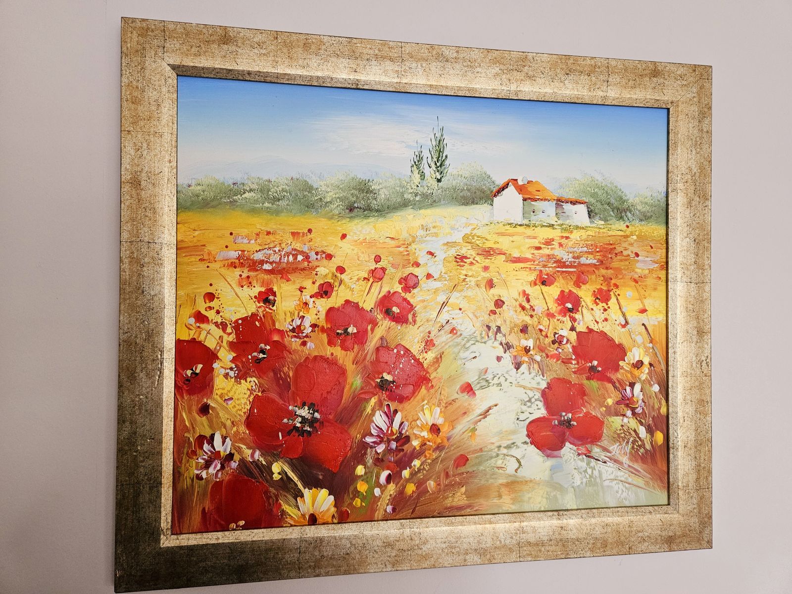 Large, Framed Oil Painting Of Cornfields & Poppies photo furniture