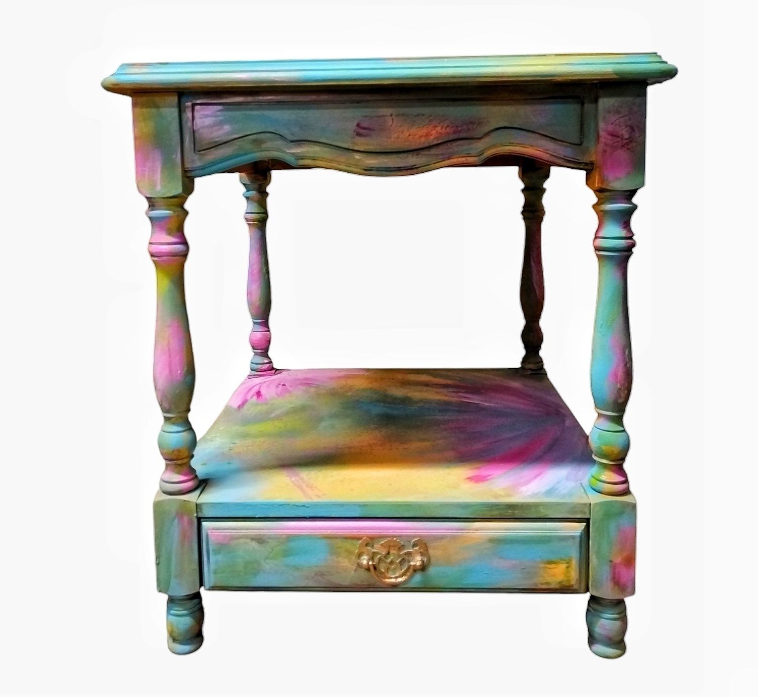 Maximalist Hand Painted End Table | Vibrant Psychedelic Art Furniture | Designer Bohemian Accent Piece photo for sale