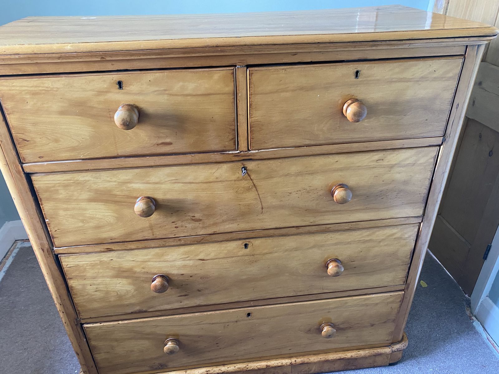 Antique Blond Mahogany Chest Of Drawers