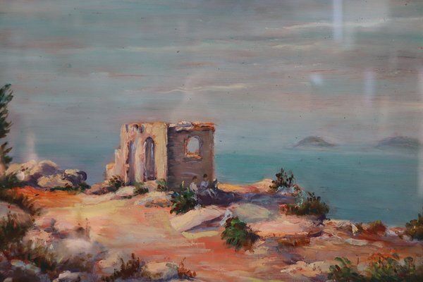 Cliff On The Sea Landscape, Oil Painting On Board, 20th Century, Framed photo for sale