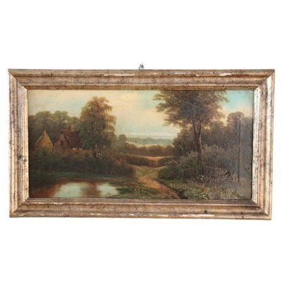 English Landscape, Oil Painting On Canvas, 19th Century, Framed