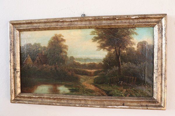 English Landscape, Oil Painting On Canvas, 19th Century, Framed photo vintage