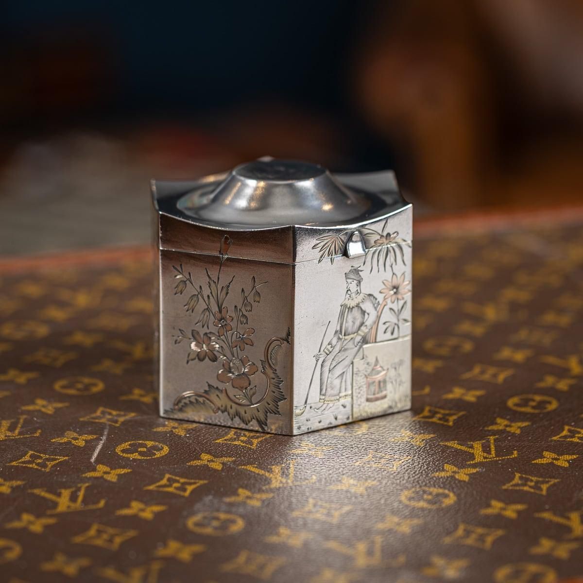 Antique 20th Century Russian Solid Silver Chinoiserie Tea Caddy, Moscow C.1900 photo furniture