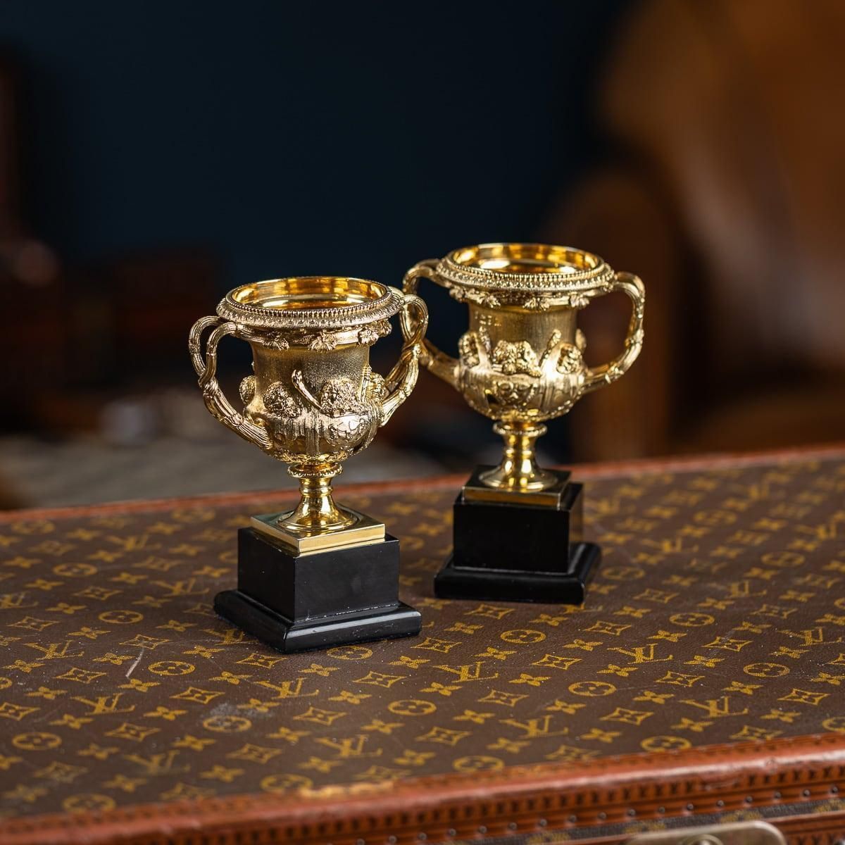 20th Century British Pair Of Solid Silver Gilt Warwick Vases, Asprey C.1914 photo furniture