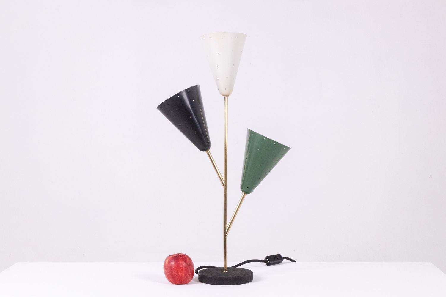 Stilnovo. 3 Light Lamp In Sheet Metal And Brass. 1960s. photo for sale