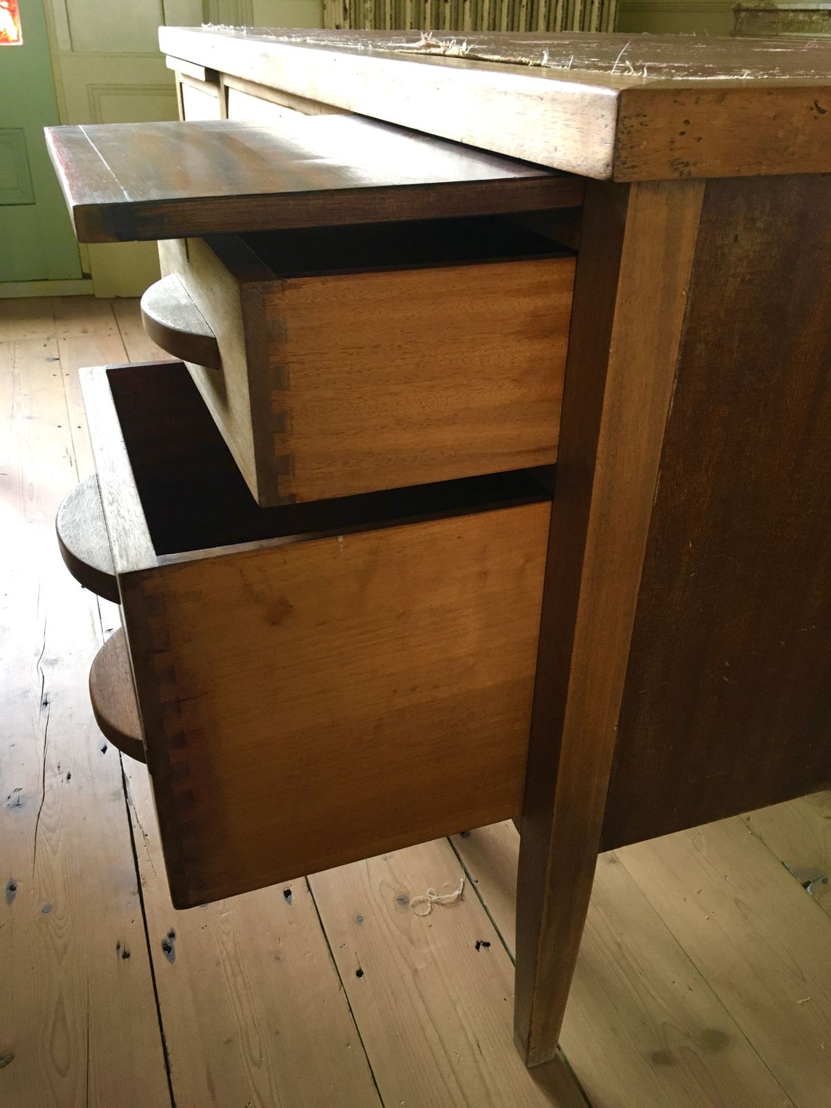 Large 1940s Double Pedestal Wooden Desk photo vinterior