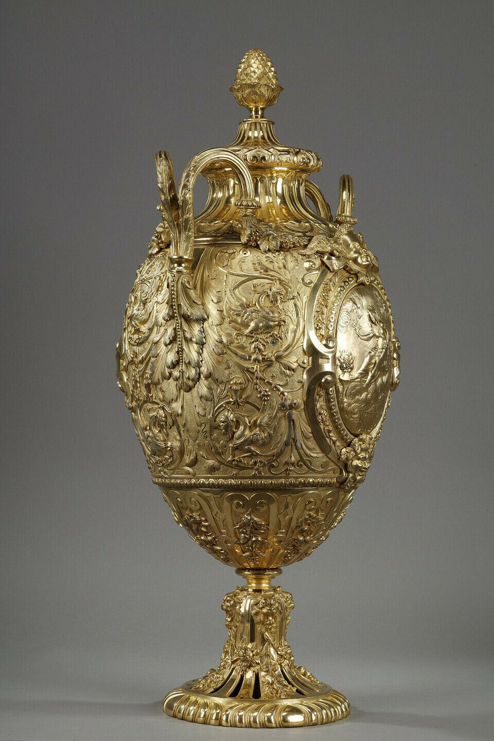 Exceptional Gilt Bronze Ovoid Shaped Covered Vase photo for sale