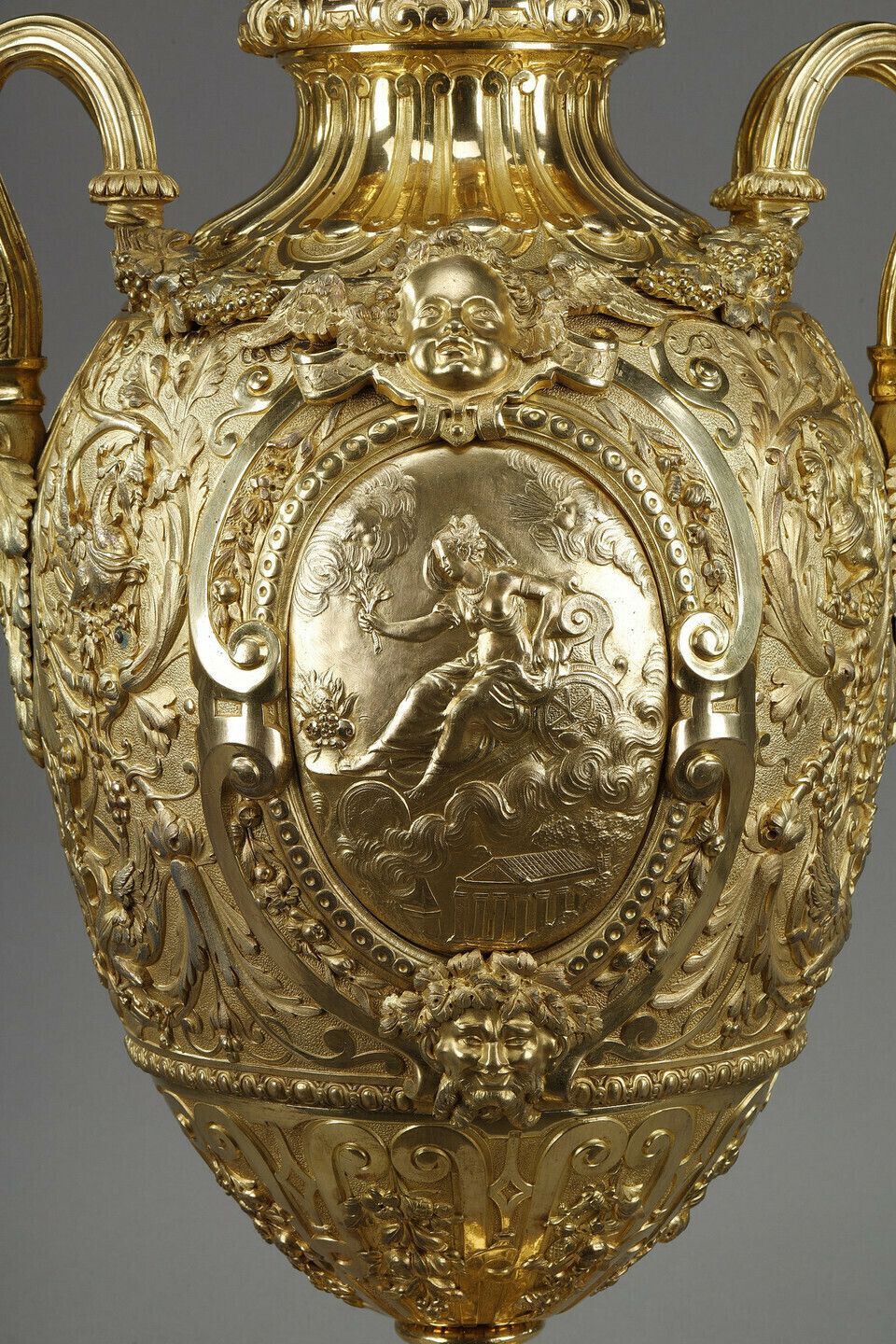 Exceptional Gilt Bronze Ovoid Shaped Covered Vase photo vintage