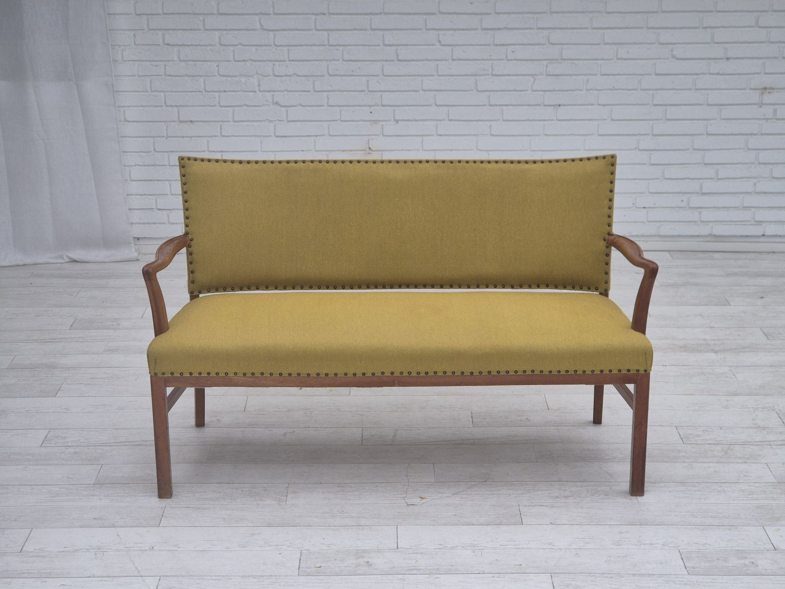 1950s, Danish 2 Seater Sofa By Ehapa Møbler, Original Condition, Wool Fabric, Oak Wood. photo Furniture